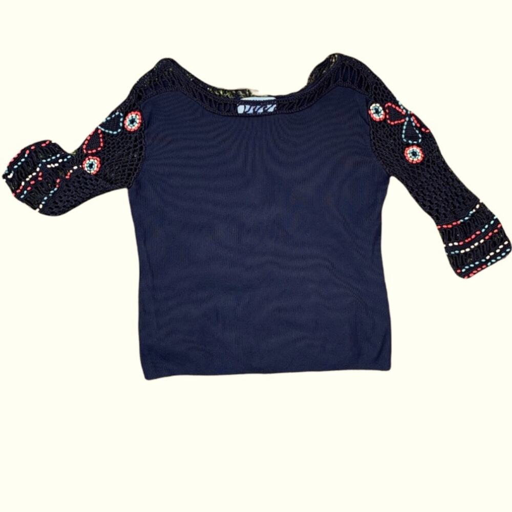 Joseph A Vintage Black Embroidered Beaded Top Size Large